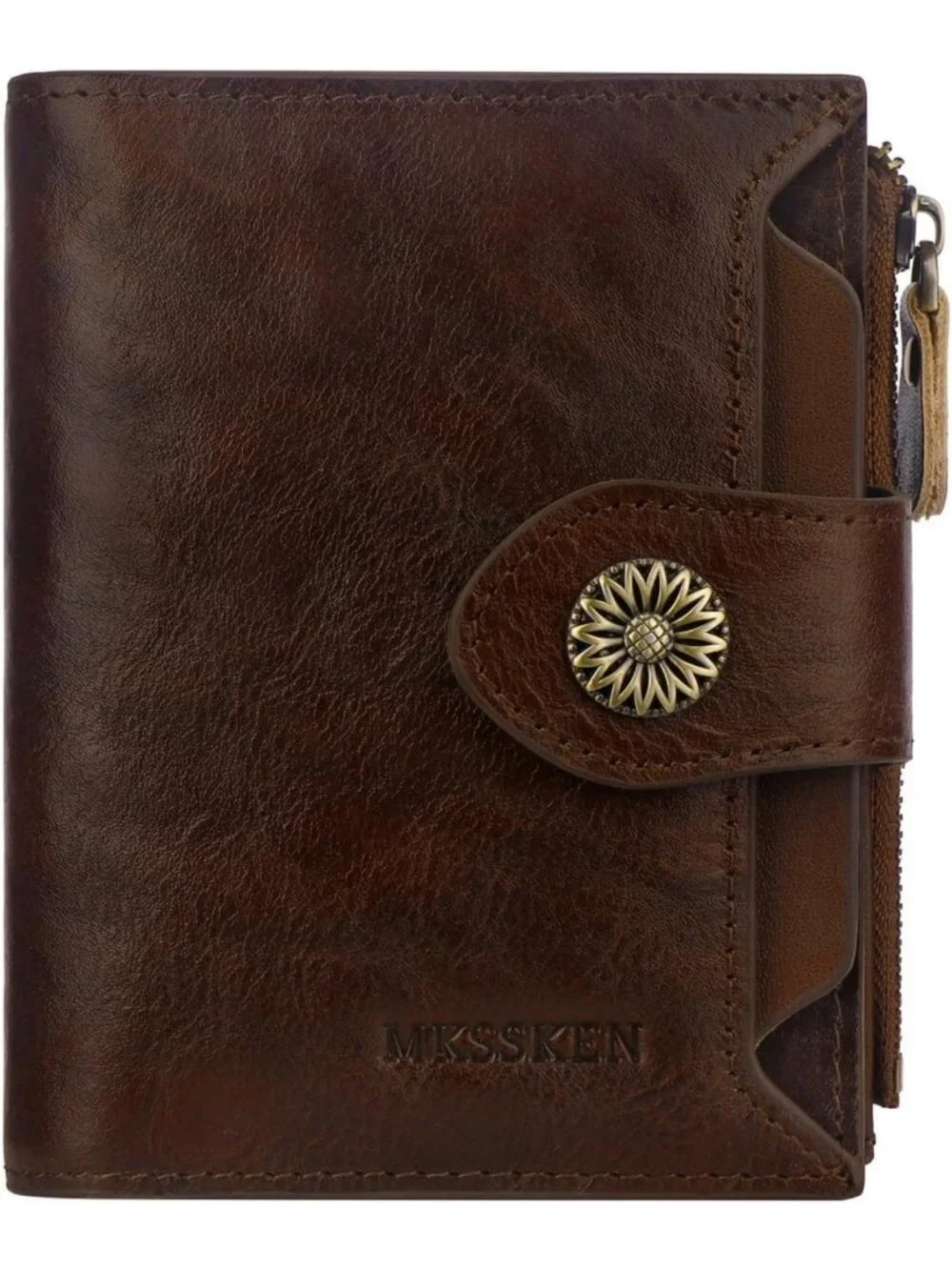Stylish Brown Bifold Leather Wallet for Women, RFID Blocking, Compact Design